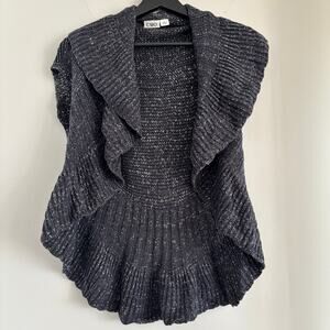 Cato Gray Metallic Shimmer Ruffle Cardigan Size Small